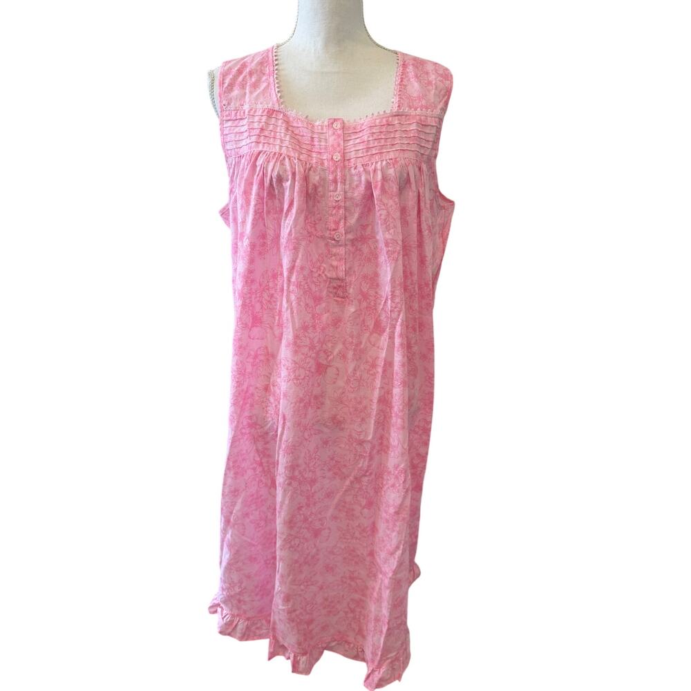 Adonna Sleeveless Midi Cotton Nightgown Floral Print Pink XLP